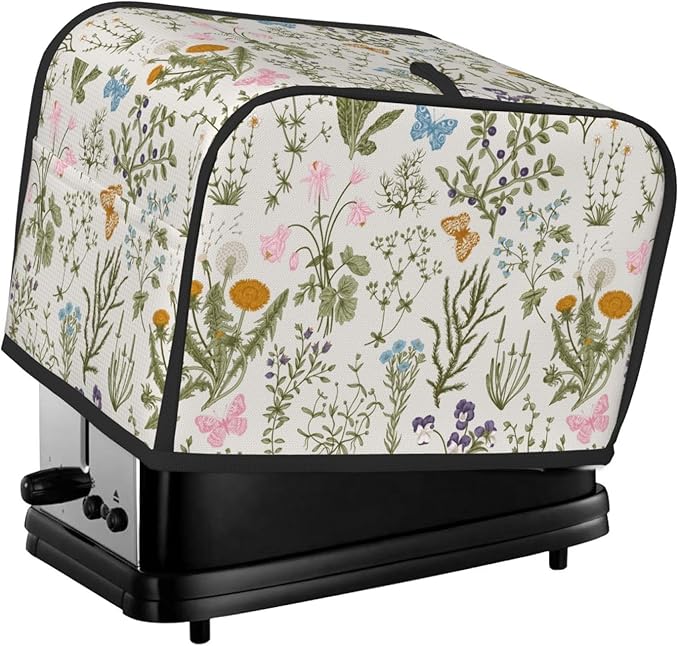 Vintage Flower Wild Herb Floral 2 Slice Toaster Cover, Waterproof Toaster Dust Cover Bread Maker Protective For Small Kitchen Appliance Dining Room Home Table Decor Gifts