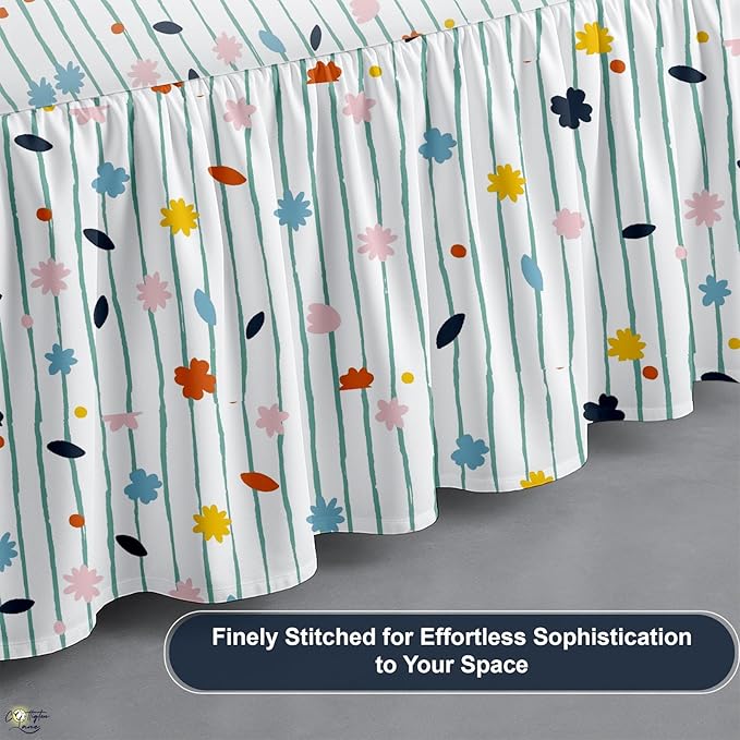 Cottington Lane Ruffled Bed Skirt Full Size with Split Corner, Brushed Microfiber Hotel Quality Dust Ruffle, 24 Inch Drop Gathered Bedskirt, Soft, Stylish, Shrink & Fade Resistant, Ray of Flowers