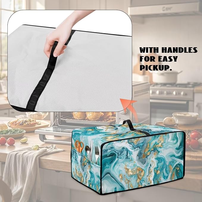 Convection Toaster Oven Dust Cover Washable Fabric Electric Appliance Protector, Easy to Clean Microwave and Convection Oven Dustproof Covers, M, Tea Gold Marble