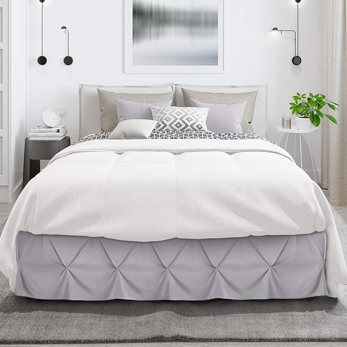 Nestl Grey Lavender Bed Skirt Twin Size, Pinch Pleat Twin Bed Skirt, 14" Inch Drop Twin Bedskirt, Hotel Quality Grey Lavender Bed Skirts, Premium Microfiber Grey Lavender Twin Bed Skirt