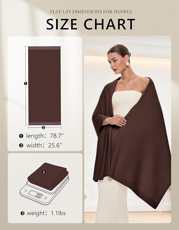PULI Women's Pashmina Shawl Wraps for Evening Dress Large Scarf Blanket Long Wedding Bridal Winter Warm Shoulder Wrap