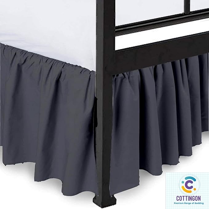 Ruffled Bed Skirt with Split Corners-Dust Ruffle - 22" Drop 100% Microfiber Soft,Sheen & Luxurious Look - Bed Skirts (Dark Grey -Queen)