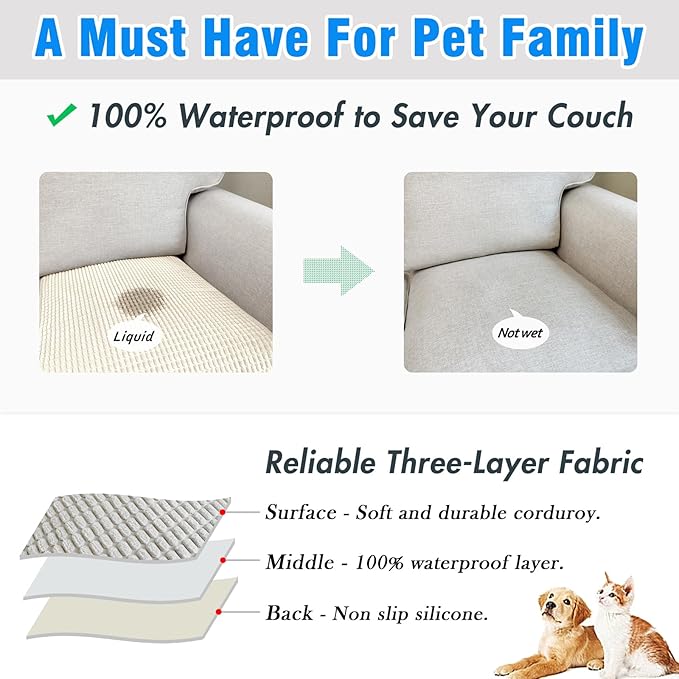 Couch Arm Covers, Sofa Arm Covers, Waterproof Armrest Cover for Sofa, Armchair, Loveseat, Headrest Cover, Non-Slip Recliner Arm Cover, Arm Chair Covers Set of 2 (Beige, 19"×19")
