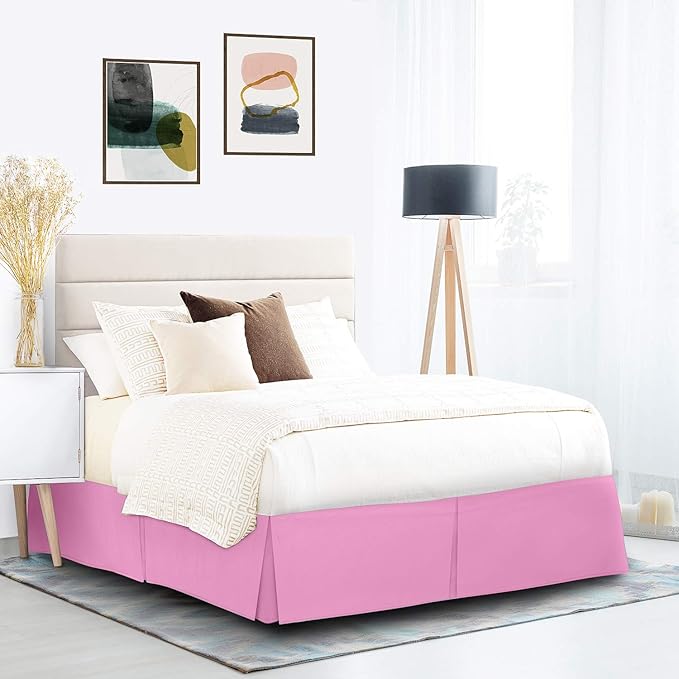 Nestl Light Pink Full XL Bed Skirt - Full XL Size Bed Skirt 14 Inch Drop - Brushed Microfiber Bed Skirts - Hotel Quality Pleated Bed Skirt - Shrinkage & Fade Resistant