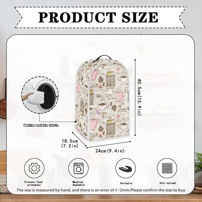 Talayituse Coffee Print Blender Dust Cover with Handle, Stand Mixer or Coffee Maker Appliance Cover Anti Fingerprint Dust Proof Stain Resistant Blender Cover for Home Kitchen
