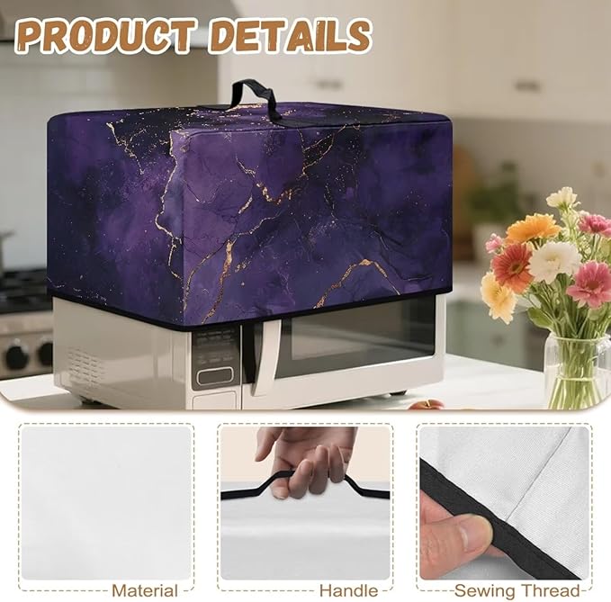 Microwave Oven Dust Cover, Marble Foldable Decorative Air Fryer Toaster Oven Cover Countertop Microwave Protector for Indoor Kitchen Decor Microwaves Protector For Dust Dirt, Purple