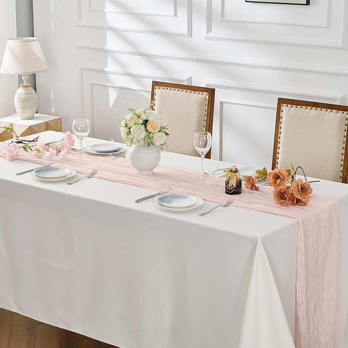 BALCONY & FALCON Pink Cheesecloth Table Runner 10FT 120 Inch Rustic & Boho Farmhouse Gauze Cheese Cloth Runners for Wedding Fall Thanksgiving Christmas Party Baby Shower Birthday Decor