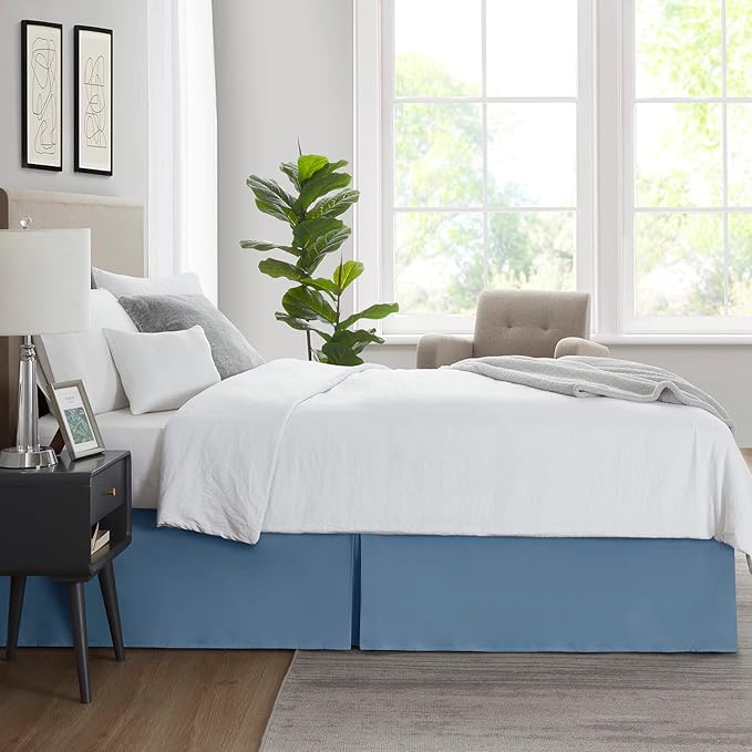 Nestl Blue Heaven Full XL Bed Skirt - Full XL Size Bed Skirt 14 Inch Drop - Brushed Microfiber Bed Skirts - Hotel Quality Pleated Bed Skirt - Shrinkage & Fade Resistant