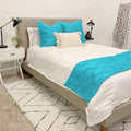 Bed Runner Set - 100% Pure Cotton 800 Thread Count - Luxury 1 Pinch Pleated Bed Runner and 2 Pillow Cover - 3 Piece Pinch Pleated Bed Runner Set Twin, Turquoise