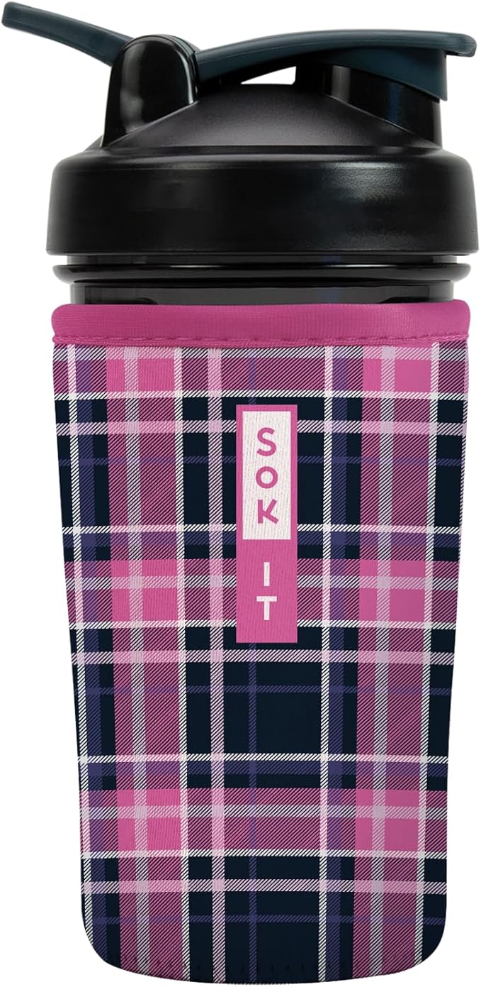 Sok It BotlSok Protein Blender Shaker Bottle Sleeve Insulated Neoprene Cover (Berry Plaid, Fits 24oz Blender)