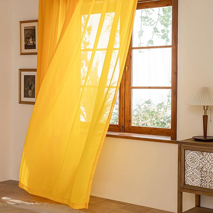 Gold Pinch Pleat Sheer Curtains 90 Inches Long Light Filtering Curtain Panels Tree Branch Soft Textured Lightweight Pleated Drapes with Adjustable Hooks for Bedroom, Gold, 42"W x 90"L, 2 Panels
