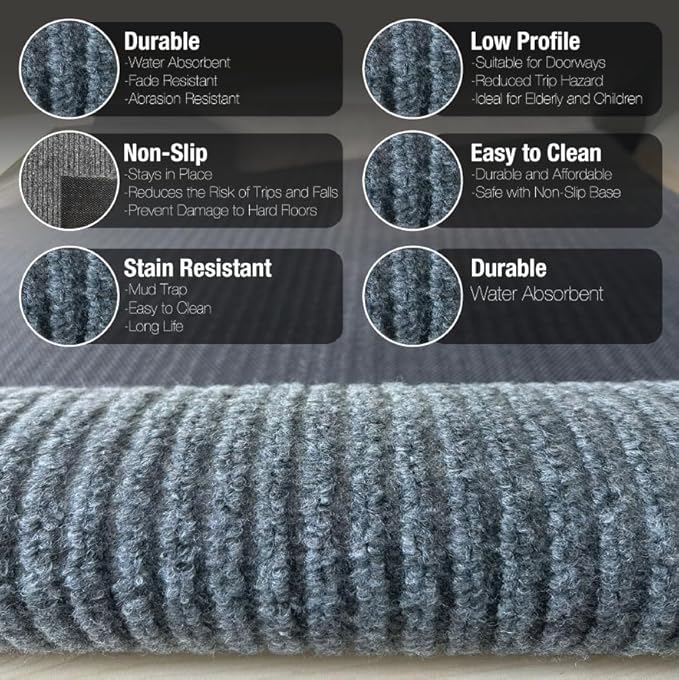 sigun Modern Non-Slip Hallway Runner Rug – Washable, Stain-Resistant & Custom Size – Durable Indoor/Outdoor Carpet for Entryway, Kitchen, Porch, Balcony, Patio & Garage – High-Traf | Dark Gray - 2 x 9