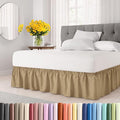 Wrap Around Dust Ruffle Bed Skirt - Beige - for Queen Size Beds w/ 16 Inch Drop - Easy Fit Elastic Strap - Adjustable Pleated Bedskirt w/Brushed Fabric, Wrinkle & Fade Free Women, Men, Kids & Teens