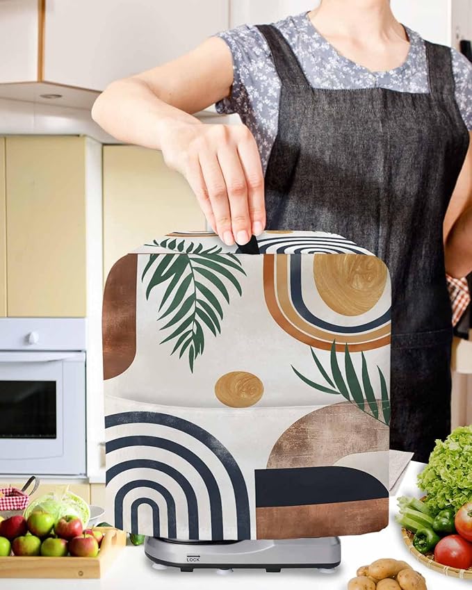 Farmhouse Boho Stand Mixer Dust Cover with Storage Pocket & Handles, Fits All Tilt Head & Bowl Lift Vintage Abstract Kitchen Appliance Cover Organizer Geometric Leaves Bag Accessories, 6-8 Quart