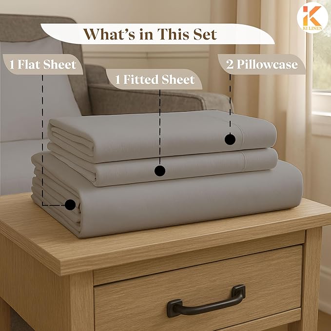 Sleeper Sofa Bed Sheet Set - Queen Size 4 PC's Sheet Set Sofa Bed Sheets - 100% Cotton 400 Thread Count Sofa Sheets - Sleeper Sofa Sheets - Fits Mattresses Up to 6" Drop - Light Grey