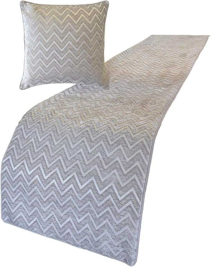 The HomeCentric King/Queen/Twin Silver Decorative Queen 74"x18" Bed Runner with Two Pillow Cover, Chevron Bed Scarf on Jacquard Fabric - Silver Gleam Chevron