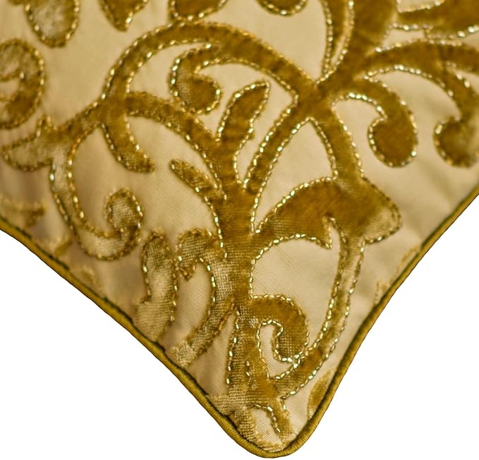 The HomeCentric King/Queen/Twin Beige Gold Decorative Bed Runner King 90"x18" Bed Runner with One Pillow Cover, Cut Velvet, Beaded Bed Scarf on Velvet Fabric - Serene Symphony