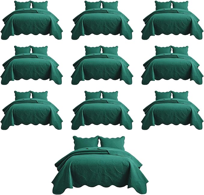 IR Imperial Rooms 10 Pack Twin Quilt Bedding Set (68" x 86") - Bulk Wholesale for Hotels, Guest Bedroom & Airbnbs - Lightweight Microfiber Reversible Floral Embossed Quilts Bedspreads (Emerald)