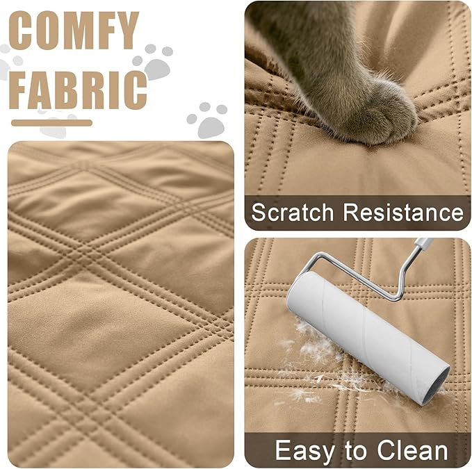 Smiry Waterproof Dog Bed Cover Blanket 68x82, Soft Reversible Pet Blanket, Washable Leakproof Cats Dogs Couch Cover for Sofa, Couch, Furniture, Lattice, Camel/Beige