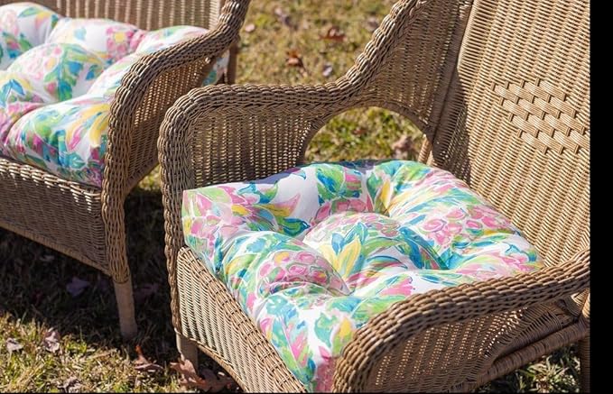 RSH DECOR: Tufted U-Shape Wicker Seat Cushions Set of 2 | 19” x 19” | All-Weather Spun Fabric | Water-Resistant | Outdoor Chair Cushions for Patio Furniture | Navy & White Stripe
