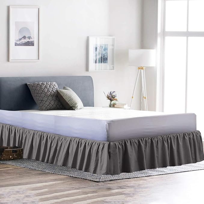 Ruffled Bed Skirt (Queen, Dark Grey) 18 Inch Drop Dust Ruffle with Platform, 100% Cotton 600 Thread Count Fabric, Gathered Styling, Available in All Bed Sizes and 23 Colors - Bedskirt