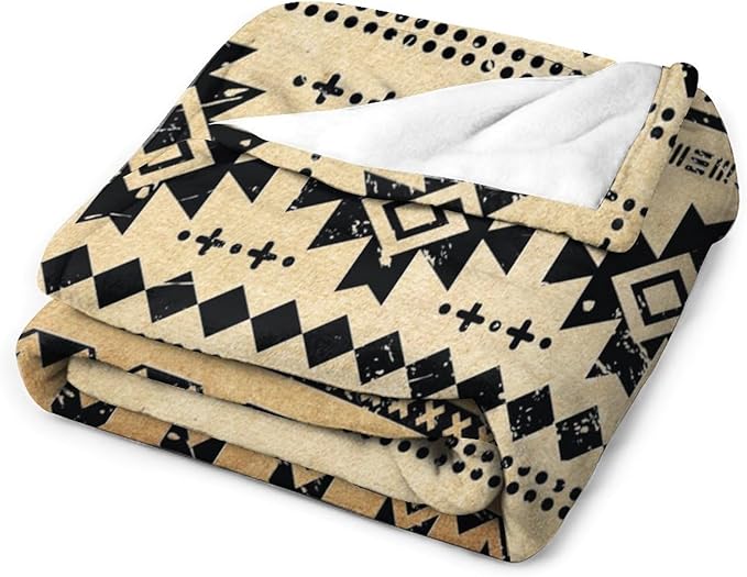Tribal Aztec Throw Blanket, Southwestern Native Blanket, Vintage Ethnic Abstract Geometric Print Throws Cover for Couch Chair Sofa Bed Outdoor Beach Travel 50"x60"