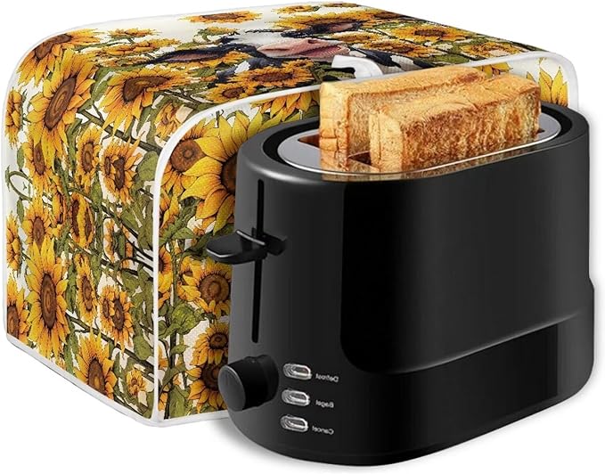 Sunflower Cow Printed Toaster Cover - 2 Slice Bread Maker Protector, Anti Fingerprint Oven Dust Cover for Small Kitchen Appliances