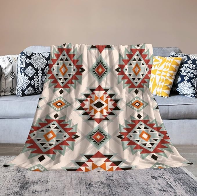 Southwest Style Blanket, Boho Geometric Print Throw Blanket Tribal Aztec Blanket for Couch Bed Sofa Cover Throw Home DéCor 30"x40"