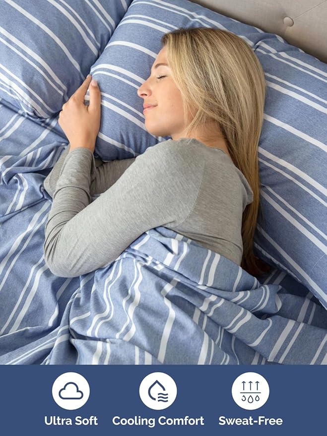 Extra Deep Pocket Full Sheets - 4 Piece Breathable & Cooling Bed Sheets - Hotel Luxury Bed Sheet Set - Soft, Wrinkle Free & Comfy - Easily Fits Extra Deep Mattresses - Deep Pocket Blue Striped Sheets