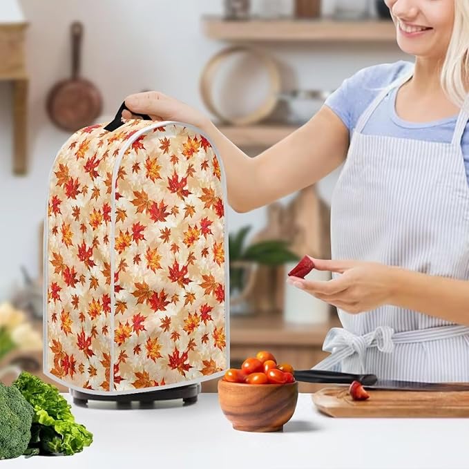 Fall Maple Leaf Dust Cover for Blender Thanksgiving Kitchen Decor Blender Covers Stain Resistant Food Processor Dust Cover Washable Appliance Cloth Cover with Top Handle