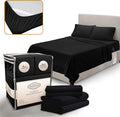 King Size Sheets Set Cooling - Luxury Hotel Sheets - Soft Bed Sheet with Elastic Corner Straps - Deep Pockets Microfiber Bedsheet - Bedding Sheet & Pillowcases - 4 Piece (King, Black)