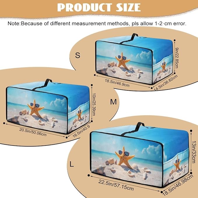 Dust Cover for Microwave Oven Heavy Duty Microwave Oven Cloth Cover with Storage Pockets Foldable Dust-Proof Kitchen Appliance Protector, Starfish Sunglasses Beach Seashell Print, S