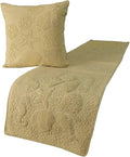 The HomeCentric King Queen Twin Beige Handmade CA King 86"x18" Bed Runner with 2 Pillow Cover, Pearl Embroidery Bed Scarf on Linen Fabric - Off to The Sea