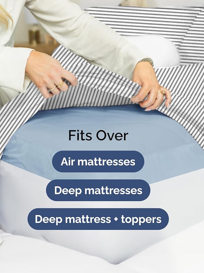 Extra Deep Twin XL Fitted Sheet - Hotel Luxury Single Fitted Sheet Only - Easily Fits 18 inch to 24 inch Mattress - Ultra Soft, Wrinkle Free w/Extra Deep Pockets - Breathable & Comfy - Grey Stripes