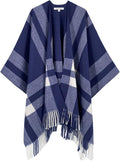 Moss Rose Women's Travel Plaid Shawl Wrap Open Front Poncho Cape for Fall Winter