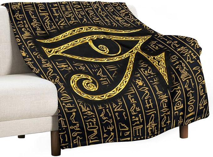 Ancient Egyptian Blanket, Egyptian Eye of Horus Ancient Culture Golden Egyptian Hieroglyphs Alphabet Print Blankets for Couch Sofa Bed Boys Mens, 30"x40"
