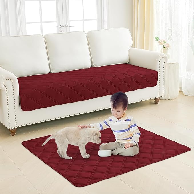 Smiry Waterproof Dog Bed Cover Blanket 68x82, Soft Reversible Pet Blanket, Washable Leakproof Cats Dogs Couch Cover for Sofa, Couch, Furniture, Lattice, Wine Red/Beige