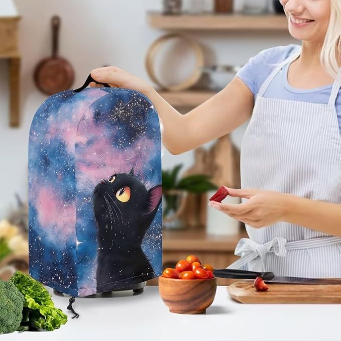 Black Cats Starry Sky Blender Cover Dust Cover Appliance Dust Cover for Small Food Processor Coffee Maker Juice Maker with Top Handle Blue and Pink Starry Sky