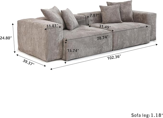 JACH Sectional Couches for Living Room, Modern Modular Sectional Couch with Chaise Ottomans, Cushion Covers Removable, Corduroy Sofa Bed for Living Room, Apartment, Office (Light Brown)