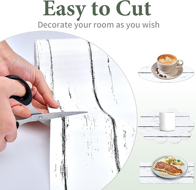 Shelf Liner for Kitchen Cabinets Non Adhesive Drawer Liner 12in x 20FT White Grain Non-Slip Thickened Shelf Liner Paper Strong Easy to Clean for Tool Box Refrigerator with Knife and Tape Measure