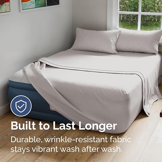 Air Mattress Sheet Set for Full Size - 4 Piece Breathable & Cooling Sheets w/Extra Deep Pockets - Fits Inflatable & Blow Up Air Mattresses Up to 24 Inches Thick - Soft and Wrinkle Free - Light Grey
