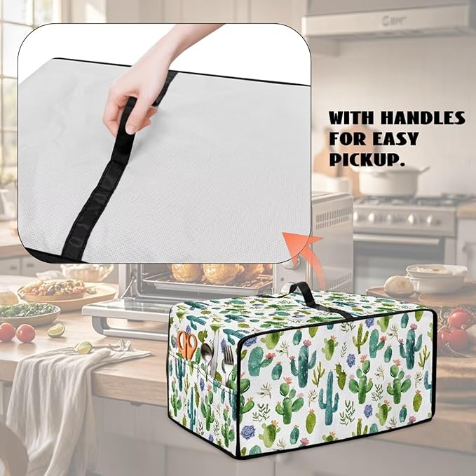 Watercolor Cactus Floral Print Toaster Oven Cover Waterproof Polyester-Linen Fabric Microwave Oven Dust Cover Foldable Kitchen Appliance Protector Dirt and Fingerprint Protection, L