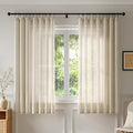Anmao Natural Linen Curtains for Living Room 54 Inch Length 2 Panels Set, Light Filtering Semi Sheer Window Curtain Drapes for Bedroom with Curtain Rings and Clips, 52 Inch Wide Each Panel, Ecru