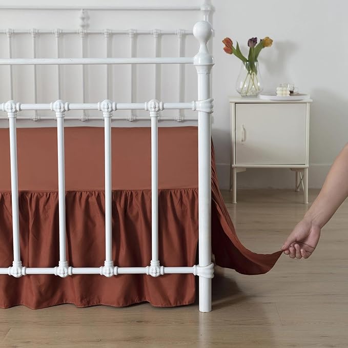 Bed Skirt Queen Size Ruffled Bed Skirt with Split Corners, 12 Inch Drop Dust Ruffle Bed Skirts with Platform, 12'' Queen, Rust