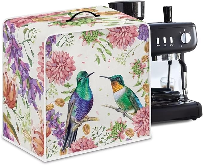 Mumeson Hummingbird Floral Coffee Maker Cover Washable Coffee Machine Cover for Home Office Durable Kitchen Accessories Decor Fit for Most Standard Blenders