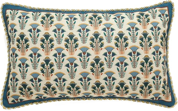 patdrea Designer Rectangle Throw Pillow Covers,Rustic Vintage Blue Linen with Floral Pattern Pillow Cover,Decorative Lumbar Pillowcases Cushion for Bed Living Room Outdoor Car,12"x20"
