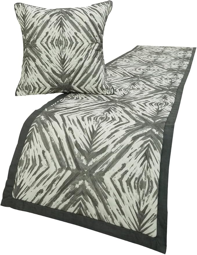 The HomeCentric King/Queen/Twin Grey & White Designer Twin 53"x18" Bed Runner Without Pillow Cover, Quilted Bed Scarf on Cotton Fabric - Grey Semblance