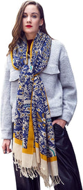 DANA XU 100% Merino Wool Pashmina Shawl for Women 96"x43", Oversized Cashmere Wrap with Tassels, Floral Travel Blanket Cape