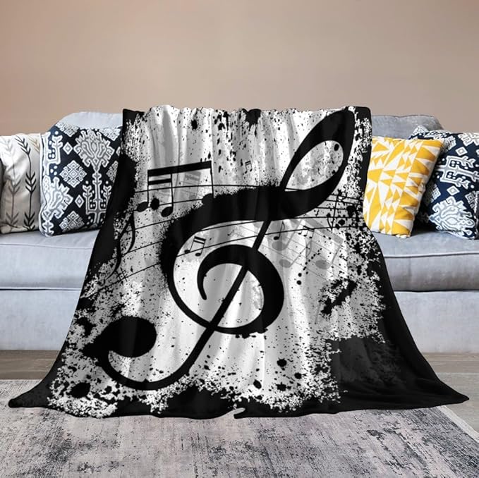 Music Blanket Black White Abstract Music Note Art Print Soft Cozy Lightweight Throw Blanket for Women Men Bedroom Living Room Dorm Chair Sofa Travel 50x60in