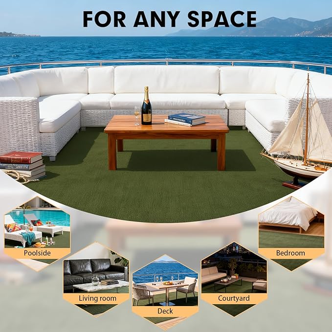 Marine Carpet,6 FT x 23 FT Olive Green Indoor Outdoor Carpet 0.2" Thick with Water-Proof TPE Backing, Non-Slide for Home, Patio, Porch, Deck